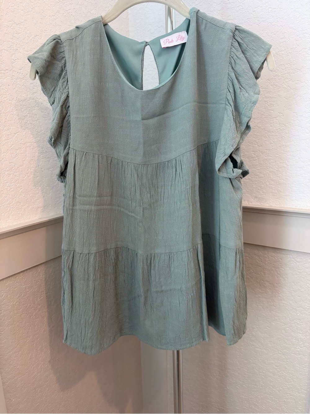 Pink Lily Sage Green Flutter Sleeve Peplum Blouse